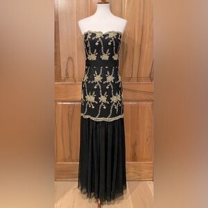 Pearl - Georgina Chapman of Marchesa - Black & Gold Strapless Dress, EUC 8